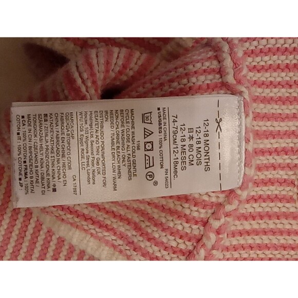 Baby Gap Garter Sweater Cardigan Pink White Striped Girls Size 12-18 Months - Picture 7 of 8